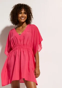 bonprix bonprix Túnica de playa transparente con escote en V Rosa hibisco Outlet