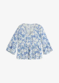 bonprix bonprix Túnica de viscosa estructurada Blanco-azul Discount