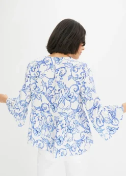 bonprix bonprix Túnica de viscosa estructurada Blanco-azul Discount