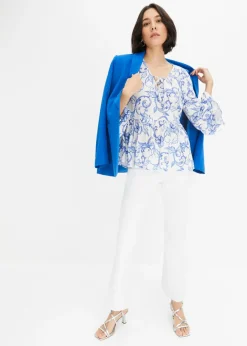 bonprix bonprix Túnica de viscosa estructurada Blanco-azul Discount
