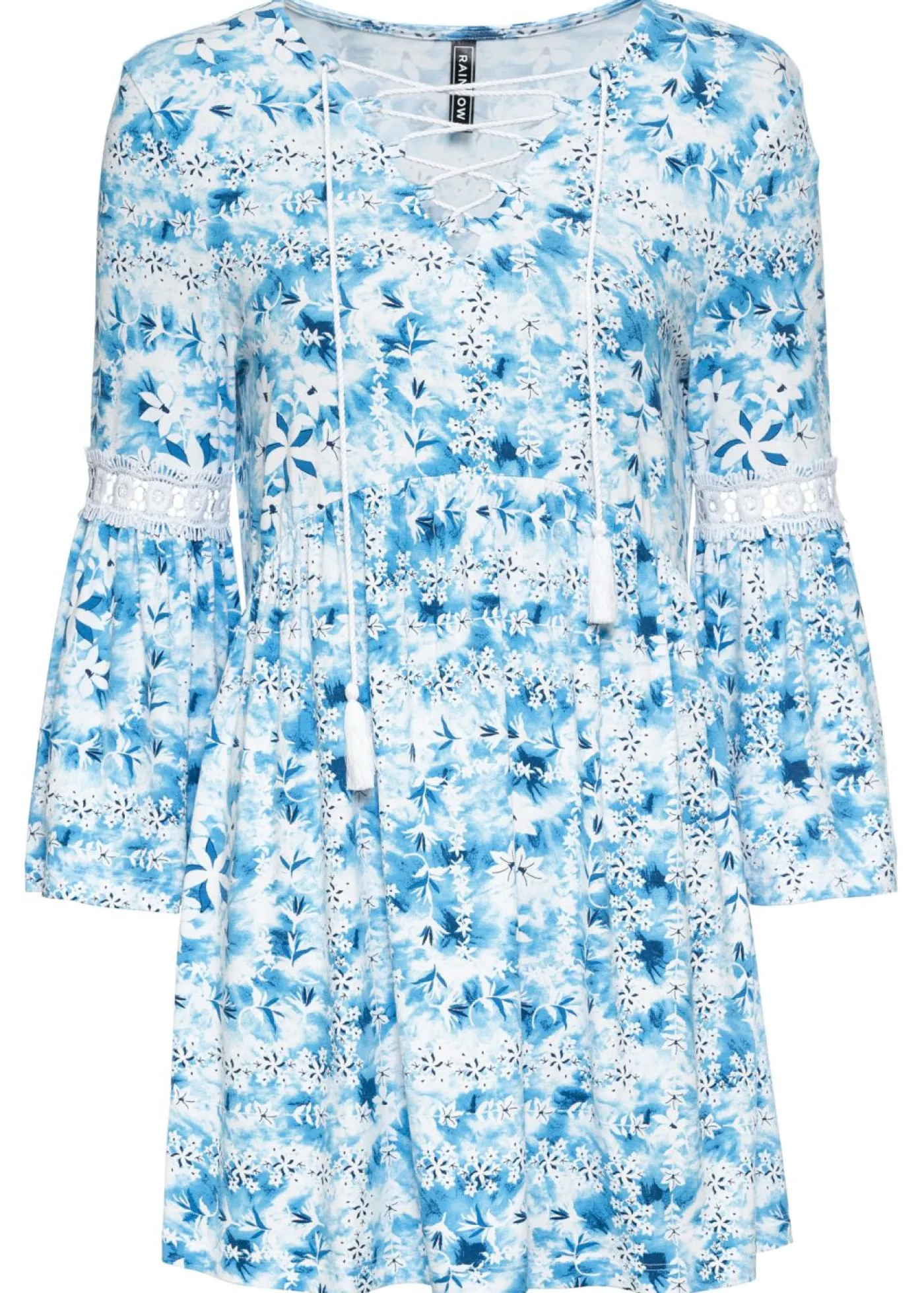 bonprix bonprix Túnica de viscosa fluida Blanco-azul oscuro estampado Clearance