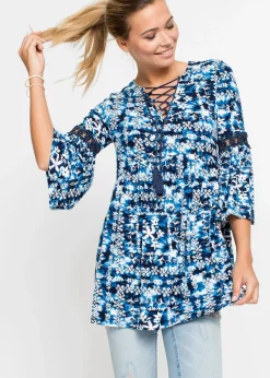 bonprix bonprix Túnica de viscosa fluida Blanco-azul oscuro estampado Clearance