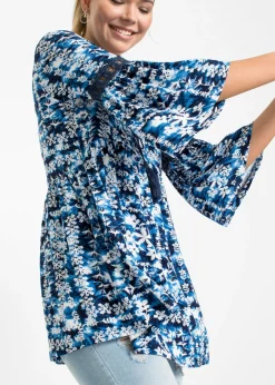 bonprix bonprix Túnica de viscosa fluida Blanco-azul oscuro estampado Clearance