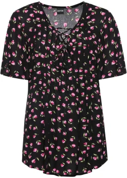 bonprix bonprix Túnica de viscosa sostenible Negro de flores Hot