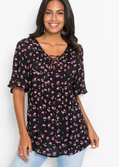 bonprix bonprix Túnica de viscosa sostenible Negro de flores Hot