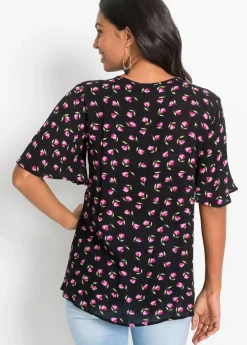 bonprix bonprix Túnica de viscosa sostenible Negro de flores Hot