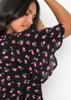 bonprix bonprix Túnica de viscosa sostenible Negro de flores Hot