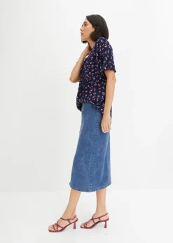 bonprix bonprix Túnica de viscosa sostenible Azul marino de flores