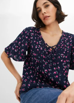 bonprix bonprix Túnica de viscosa sostenible Azul marino de flores