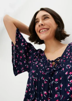 bonprix bonprix Túnica de viscosa sostenible Azul marino de flores