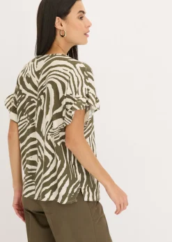 bonprix bonprix Túnica holgada de viscosa Crudo/verde oliva oscuro con estampado de cebra Sale