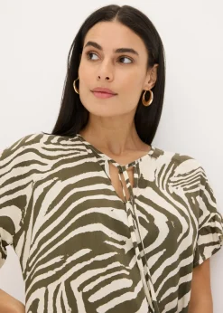bonprix bonprix Túnica holgada de viscosa Crudo/verde oliva oscuro con estampado de cebra Sale