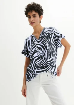 bonprix bonprix Túnica holgada de viscosa Blanco-negro con estampado de cebra Discount
