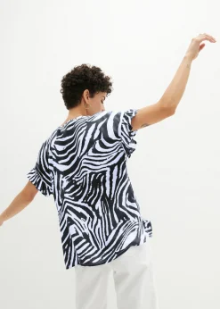 bonprix bonprix Túnica holgada de viscosa Blanco-negro con estampado de cebra Discount