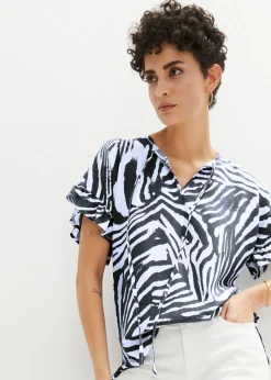 bonprix bonprix Túnica holgada de viscosa Blanco-negro con estampado de cebra Discount