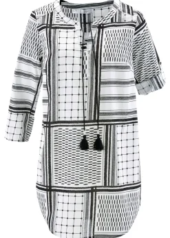 bonprix bonprix Túnica larga de algodón puro Negro-blanco estampado Hot