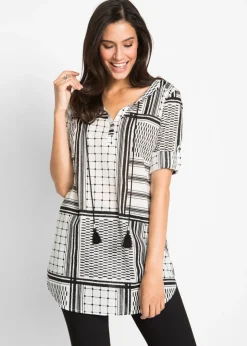 bonprix bonprix Túnica larga de algodón puro Negro-blanco estampado Hot