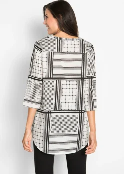bonprix bonprix Túnica larga de algodón puro Negro-blanco estampado Hot
