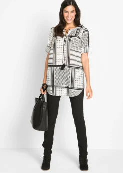 bonprix bonprix Túnica larga de algodón puro Negro-blanco estampado Hot