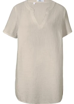 bonprix bonprix Túnica larga de muselina de algodón puro gris piedra Best