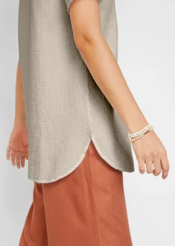 bonprix bonprix Túnica larga de muselina de algodón puro gris piedra Best