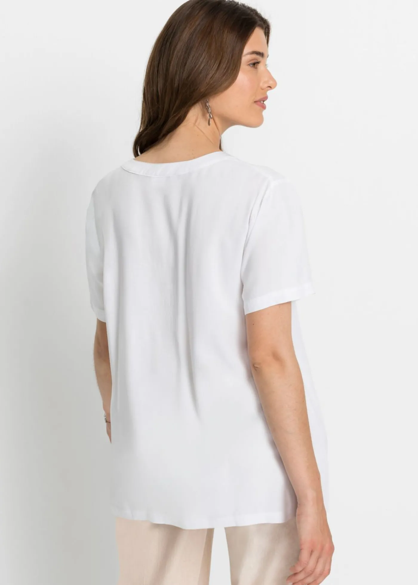 bonprix bonprix Túnica larga de viscosa sostenible Blanco New