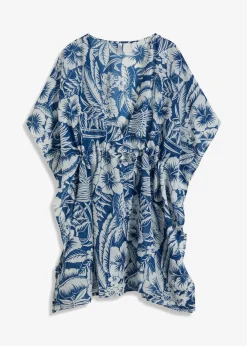 bonprix bonprix Túnica transparente de playa Azul-blanco de flores