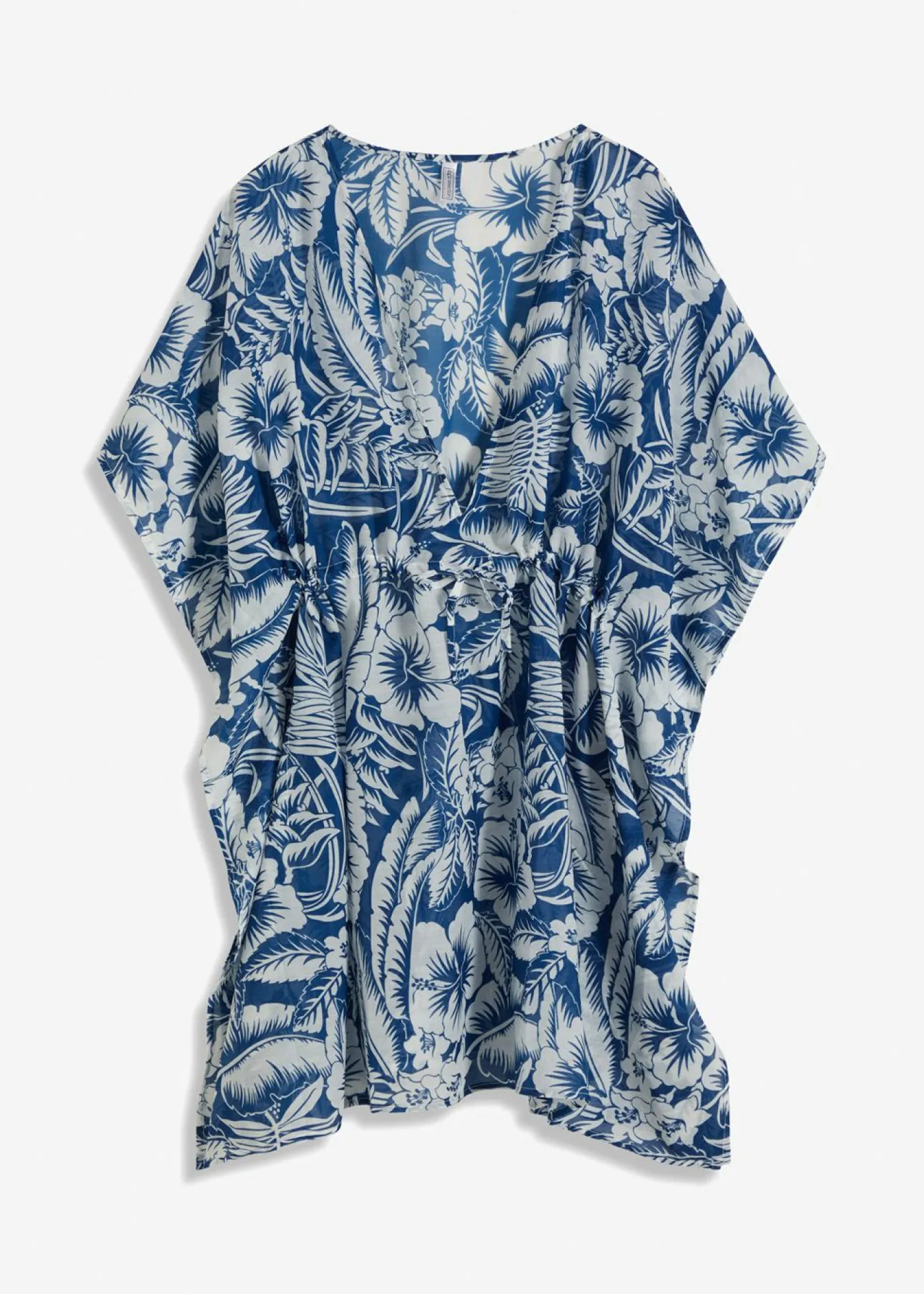 bonprix bonprix Túnica transparente de playa Azul-blanco de flores