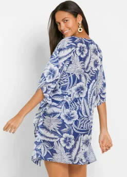 bonprix bonprix Túnica transparente de playa Azul-blanco de flores