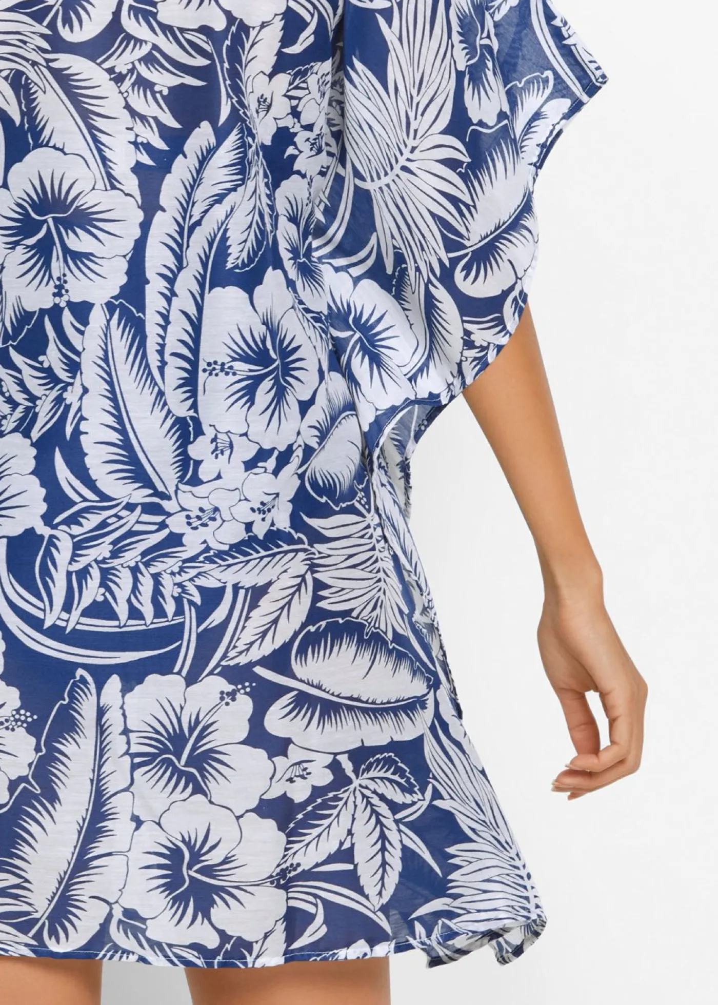 bonprix bonprix Túnica transparente de playa Azul-blanco de flores