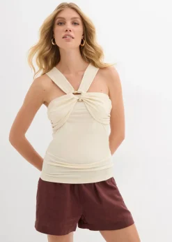 bonprix bonprix Top anudado al cuello con hebilla decorativa Crudo Hot