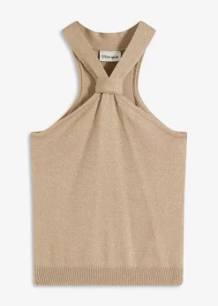 bonprix bonprix Top anudado al cuello de viscosa suave Champán Discount