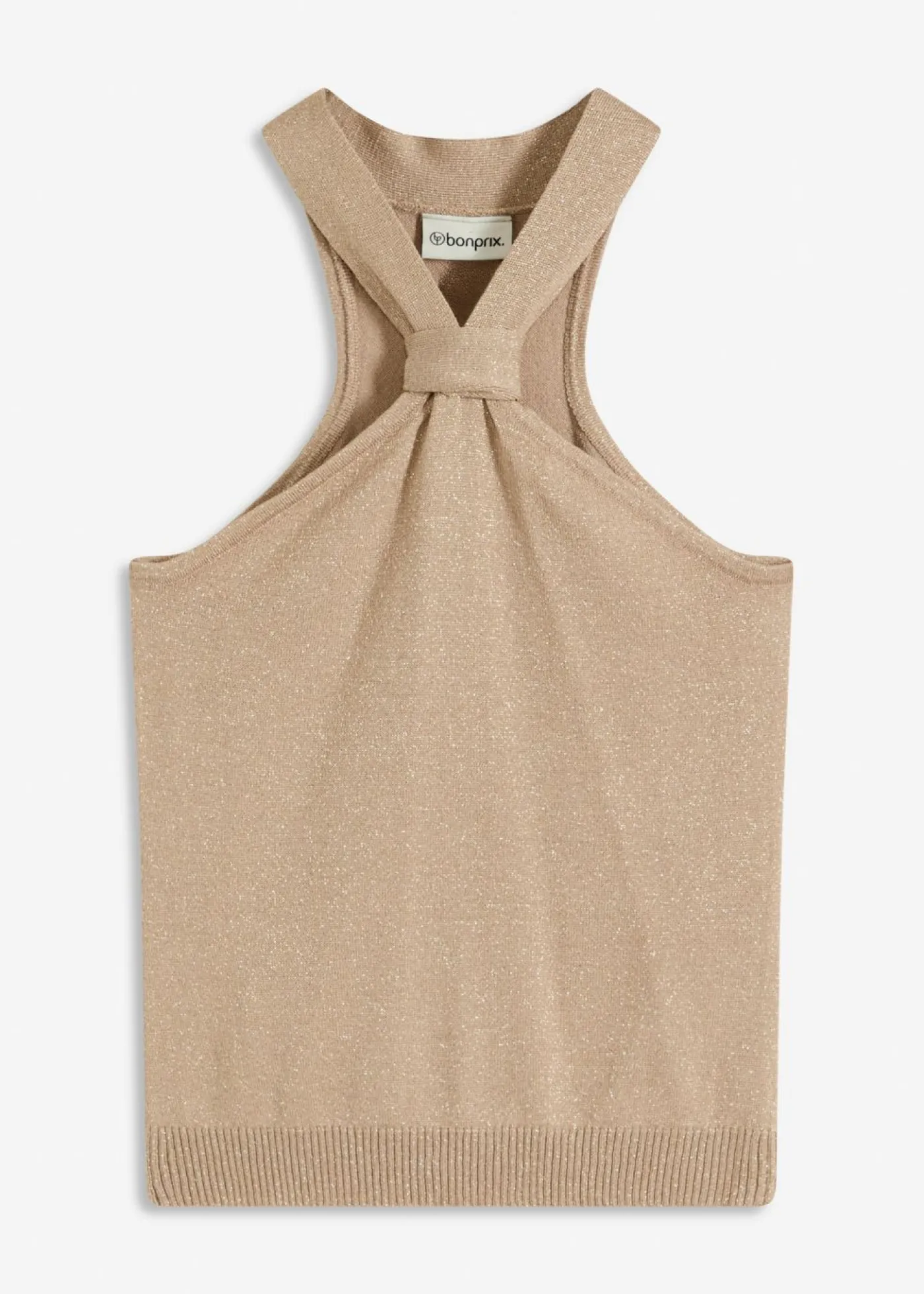 bonprix bonprix Top anudado al cuello de viscosa suave Champán Discount