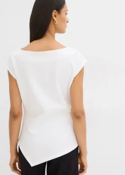 bonprix bonprix Top asimétrico de cómodo tejido de neopreno Blanco Sale