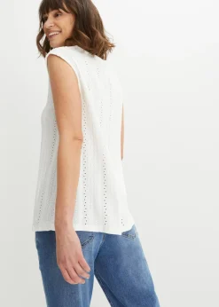 bonprix bonprix Top con bordado calado Blanco Sale