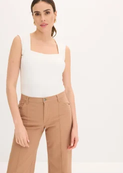 bonprix bonprix Top con escote cuadrado Blanco lana Discount