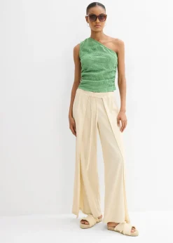 bonprix bonprix Top con un hombro al descubierto de aspecto estructurado verde hoja Clearance