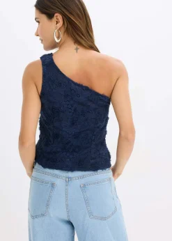bonprix bonprix Top con un hombro al descubierto y bordado Azul Online