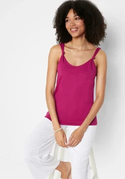 bonprix bonprix Top de algodón con detalle de nudo Violeta Hot