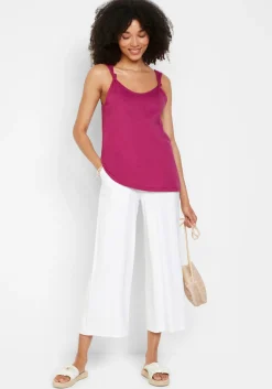 bonprix bonprix Top de algodón con detalle de nudo Violeta Hot