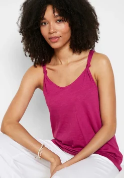 bonprix bonprix Top de algodón con detalle de nudo Violeta Hot
