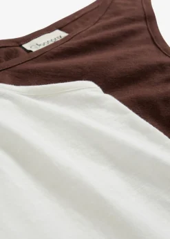 bonprix bonprix Top de algodón orgánico puro (2 unidades) blanco lana/marrón tierra Outlet