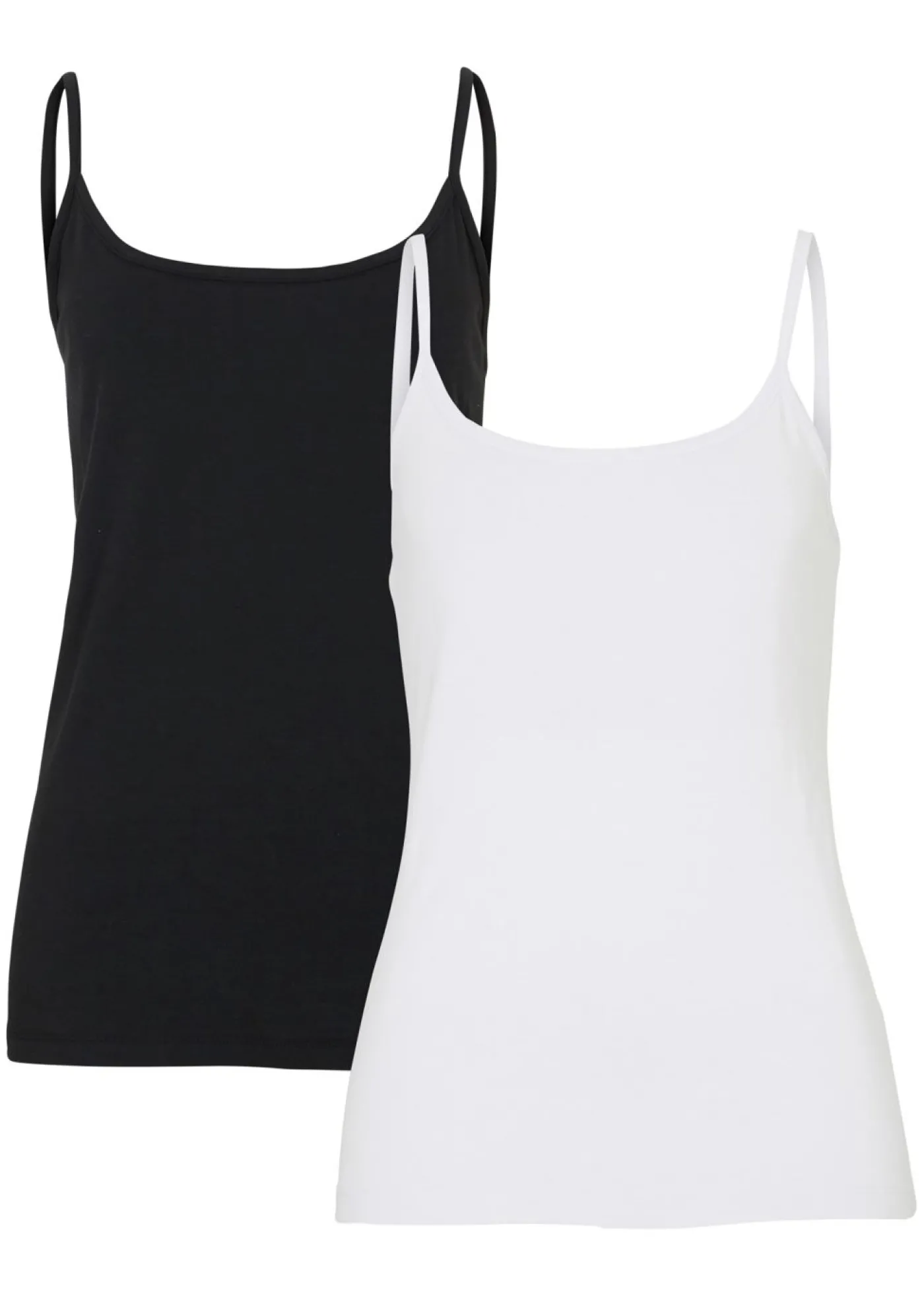 bonprix bonprix Top de algodón orgánico puro con tirantes finos (2 unidades) Blanco-negro Hot