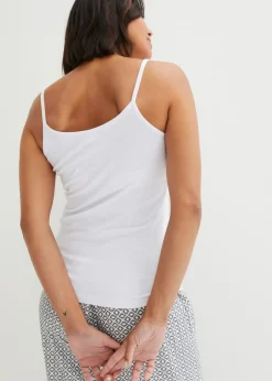 bonprix bonprix Top de algodón orgánico puro con tirantes finos (2 unidades) Blanco-negro Hot