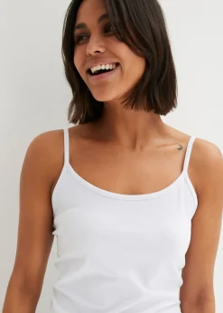 bonprix bonprix Top de algodón orgánico puro con tirantes finos (2 unidades) Blanco-negro Hot