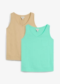 bonprix bonprix Top de algodón orgánico puro (2 unidades) beige nuevo-azul mentol Outlet
