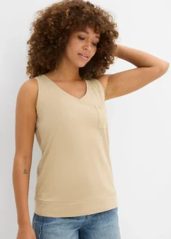 bonprix bonprix Top de algodón orgánico puro (2 unidades) beige nuevo-azul mentol Outlet