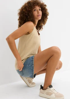 bonprix bonprix Top de algodón orgánico puro (2 unidades) beige nuevo-azul mentol Outlet