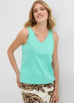 bonprix bonprix Top de algodón orgánico puro (2 unidades) azul mentol-crudo Sale