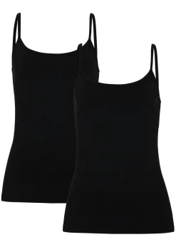 bonprix bonprix Top de algodón orgánico puro con tirantes finos (2 unidades) Negro Hot